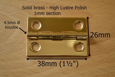 1'' Polished Solid Brass Hinges (pair)